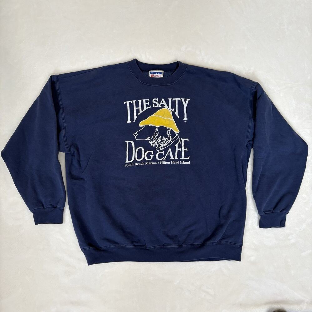 Vintage Hanes Salty Dog Cafe Sweatshirt XL Navy Graphic Hilton Head Crewneck